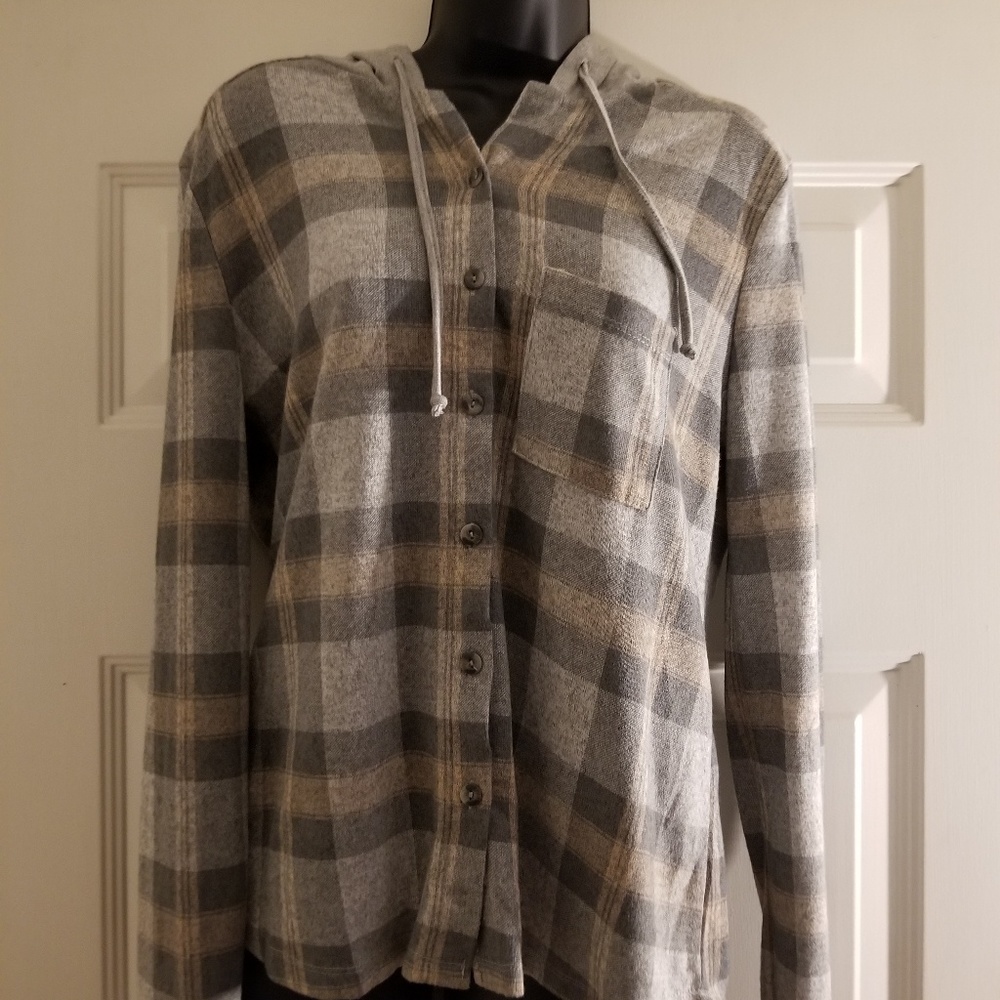 Gray Plaid Hoodie Shirt